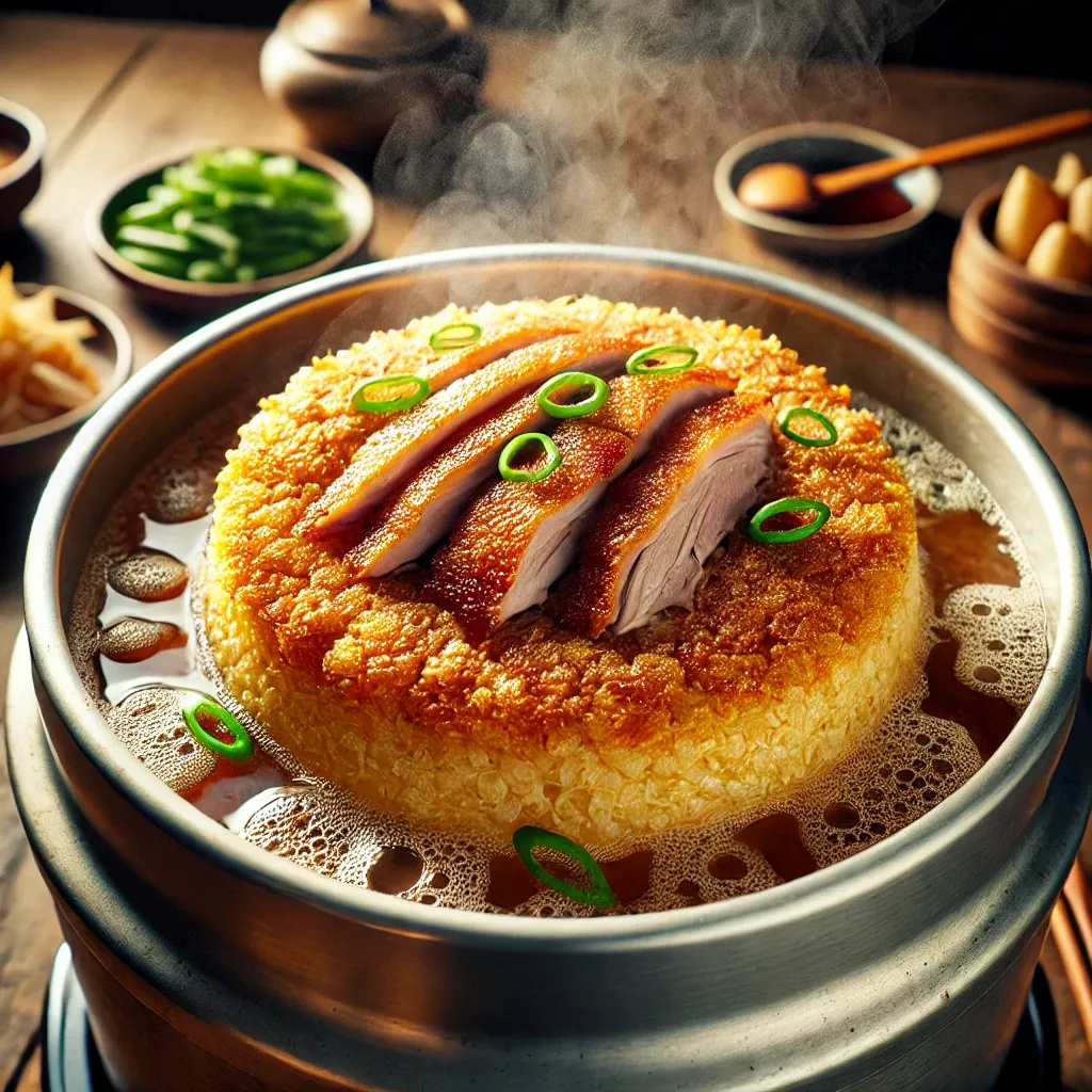 압력솥 누룽지 오리백숙