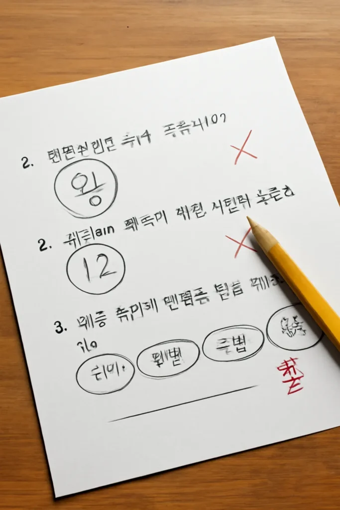 초등학생 시험지 오답